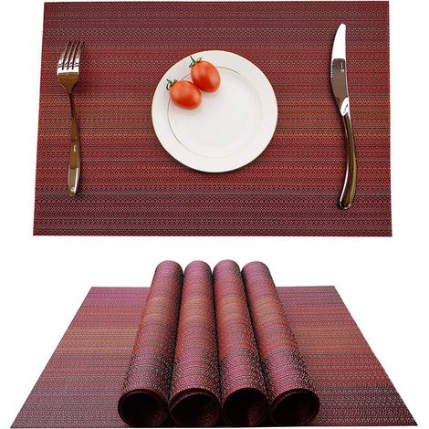 Tischsets (6er-Set), rutschfest, abwaschbar, aus PVC, kratz-, hitze- und fleckenbeständig, für den Esstisch (rot).