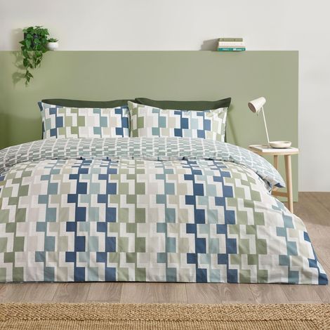 Parure de lit Simple réversible avec Housse de Couette et taie d'oreiller Bleu (1/4)