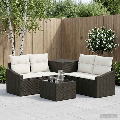 vidaXL Ensemble de Canapés 6 pc Noir et blanc crème (1/5)