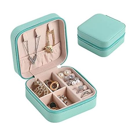Boîte à bijoux de voyage portable en cuir artificiel (bleu)