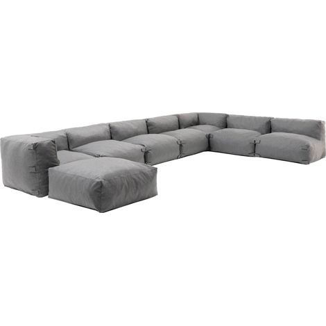 Oviala – Canapé d'angle modulable 8 places gris – 5 chauffeuses et 1 pouf – Tissu déperlant en polypropylène – Dimensions 425 x 255 x 65 cm (1/5)