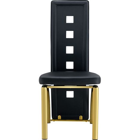 Conjunto de comedor redondo de 88 cm de cristal templado con 4 sillas negras de PU, estilo moderno (1/5)