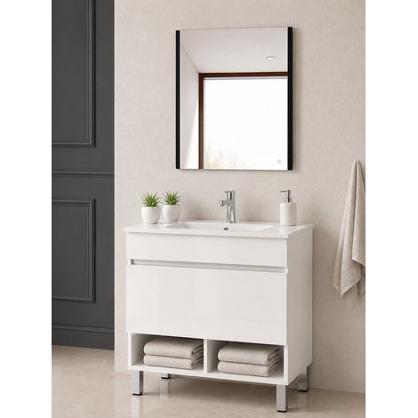 Bathroom cabinet with legs and ultra-slim basin ORIGENBATH NEBARI with legs and drawer without mirror 50x40 cm white (1/5)