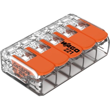 Wago – Sachet de 5 bornes à levier 5 entrées S221 – Section câble 0,5-6 mm² – Tension 450V – Courant 41A (1/5)