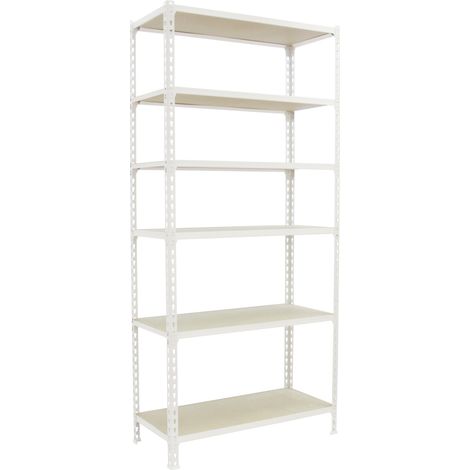 SimonRack Scaffale Portaoggetti, 2500x1200x300 mm, 6 Ripiani in Legno, Portata 200 kg per Ripiano, Scaffale da Garage, Bianco/Legno – Maderclick