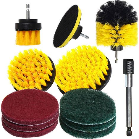 Elektrische Reinigungsbürste, 12-teiliges Set, gelbe Bürste, Nylon-Reinigungsbürste, elektrische Bohrmaschine (1/4)