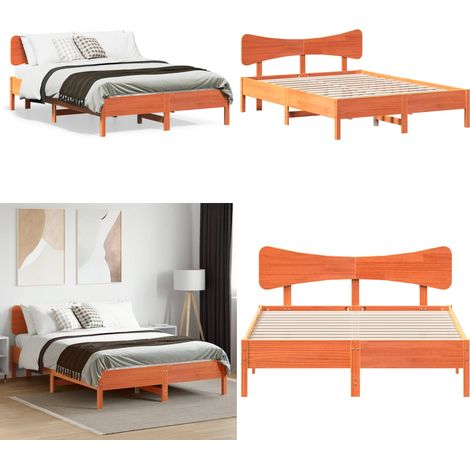 vidaXL Cadre de lit sans matelas cire marron 140x190cm bois pin massif (1/5)
