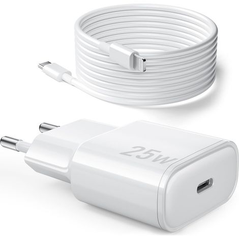 25W Chargeur Rapide pour iPhone, PD 3.0 Prise USB C avec 1M Cable Lightning for iPhone 14/14Pro/13/13 Mini/13 Pro/13Pro Max/12/12Pro/12 Pro Max/11/11 Pro/11 Pro Max/iPad 5/6/7/8/9/Mini 2/3/4/5 (1/5)