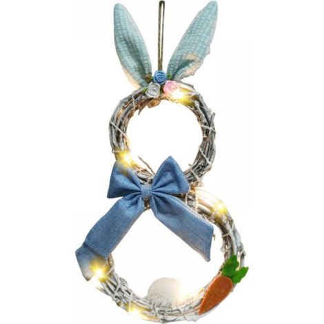 Guirlande Lumineuse - Couronne En Rotin - Décoration Murale Pour Porte D'Entrée - Idée Cadeau De Pâques - Bleu - 1 Pièce (1/5)
