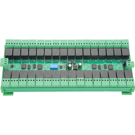 32-Kanal-RS485-Relaismodul, Erweiterungsplatine für SPS-Steuerung, Fernsteuerung, DIN-Schiene, 12V-Stromversorgung, mit Klemmenblöcken. (1/5)