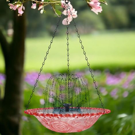 Automatischer Solar Brunnen und Vogeltränke, solarbetrieben, dekorative Wasserpumpe für Garten, Terrasse oder Balkon, Vogelbad, rosa, energiesparend und umweltfreundlich