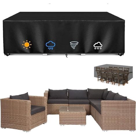 Housse de protection salon de jardin 90x50x60cm tissu Oxford 420D imperméable anti-UV avec sangles (1/5)