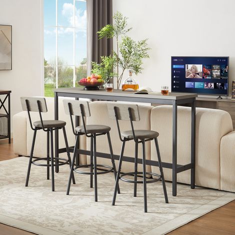 Set tavolo bar lungo con 3 sgabelli imbottiti in PU, stile industriale grigio e nero (1/5)
