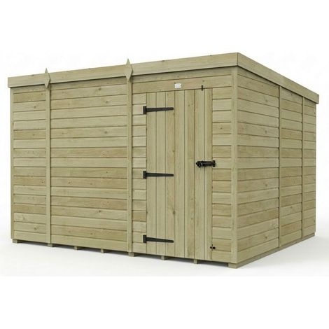 10ft x 9ft Pent Garden Shed Single Door No Windows - Pressure Treated Timber - L305 x W274 x H210 cm - Natural
