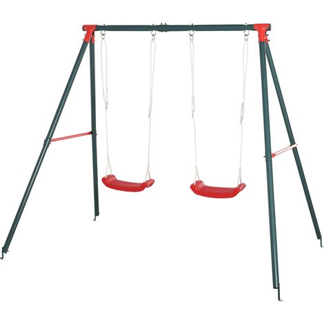 Outsunny Altalena Doppia in Metallo per Bambini 3+ Anni con Corda Regolabile