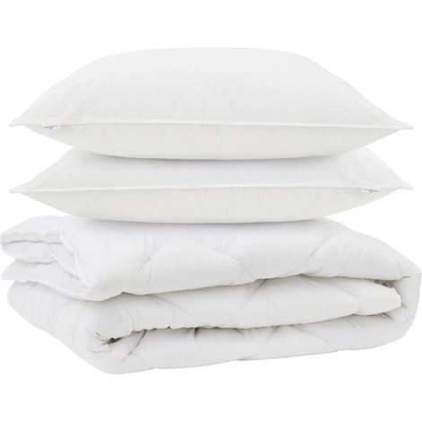 Housse de couette et taie d'oreiller toutes saisons, ensemble 3 pièces, microfibre blanche. (1/5)