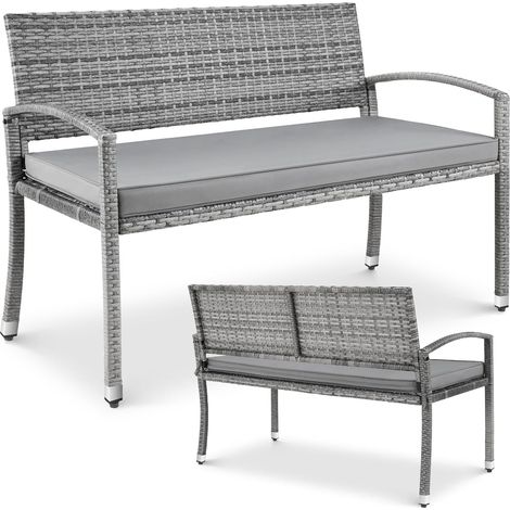 Gartenbank aus Rattan mit Kissen, wetterbeständige Polyrattan-Bank für den Außenbereich – Grau (1/5)