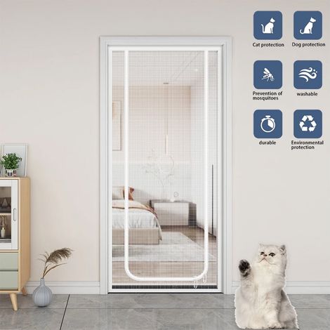 Porte Moustiquaire Pour Animaux - 80 x 210 cm - Maille Renforcée Polyester Enduite PVC - Fermeture Éclair Bilatérale - Pour Porte d'Entrée Chambre Cuisine - 1 Pièce (1/5)