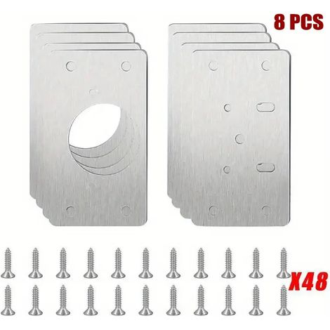 Kit de réparation de charnières de porte (8 pièces - 4 paires) en acier inoxydable avec trous, pour meubles de cuisine. (1/5)