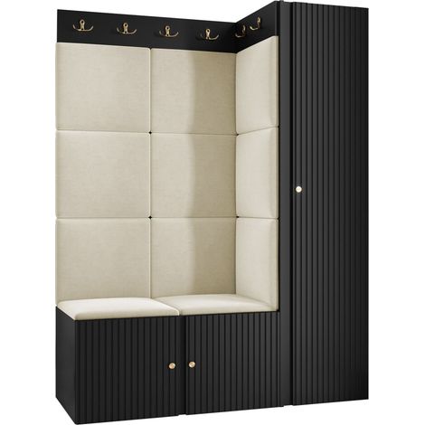 Meuble d'entrée Hartford 385, Polo 872, 186x124x46cm, MDF, Stratifié, Tissu, À poser, Murale