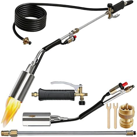 Kit de Brûleur de Mauvaises Herbes, Torche Propane Portable Comprend Tuyau de 3m, Réducteur de Pression et Adaptateur pour Bouteille de Gaz pour Jardin, Allées, Déneigement, Dégivrage (1/5)