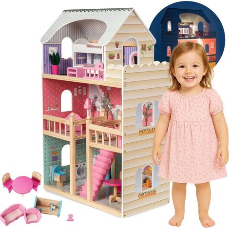 Maison de poupées pour enfants, en bois, hauteur 90 cm, électrique, certifiée CE, à partir de 3 ans (1/5)