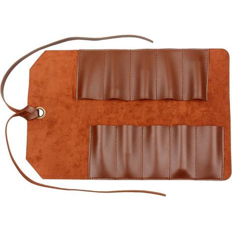Tool Roll Leather Bag Pouch 10 Pockets Multi-user Organizer Wrap for Woodworking Wrench Light Brown, Tool Pouch (1/4)