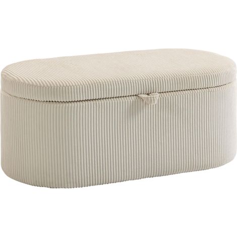 Pouf de rangement, revêtement en velours côtelé avec assise rembourrée, banc de pied de lit, 105 x 51 x 49 cm, beige