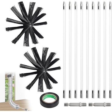 EFUTURETIME 3.6m Kit de Ramonage Poêle a Pellets, Hérisson Ramonage Diamètre 200mm, 9 Tiges de Ramonage Flexible de 410 mm, Utilisable avec Perceuse Visseuse pour Cheminée, Tuyaux, Sèche-Linge (1/5)