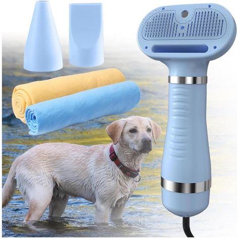 Secador de pelo para perros con cepillo,Secador portátil para mascotas,Funcionamiento silencioso,3 niveles de calor,Azul (1/5)