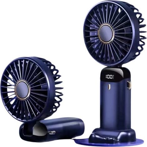 Wiederaufladbarer tragbarer Ventilator, 5 Geschwindigkeitsstufen, Mini-Falt-Tischventilator mit LED-Anzeige für Zuhause, Büro, Schlafzimmer und Reisen im Freien (blau) (1/5)