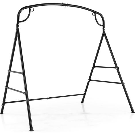 COSTWAY Cadre de Balançoire en Métal Charge 300KG, Support de Balancelle en Forme de ‘A’ avec Barres Latérales Doubles et Conception à 2 Anneaux, pour Jardin Cour, 180 x 133 x 182 cm