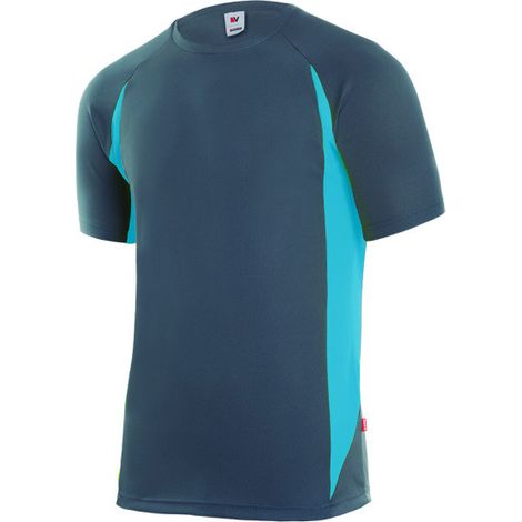 Camiseta técnica bicolor combinada con costadillos a contraste VELILLA Serie 105501 M Gris / Celeste