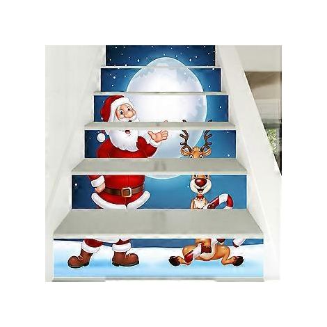 SZTXJ 3D Selbstklebende Treppenstufenaufkleber zum Abziehen und Aufkleben, 39,3" x 7" x 6 Stück, Weihnachtstreppenaufkleber