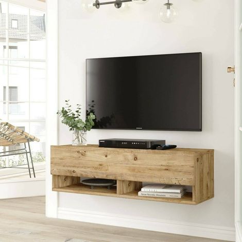 Dmora - Mueble de televisión Dfantin, Aparador de salón, Mueble bajo para TV, Base de pared equipada, 100x32h29 cm, Roble (1/5)