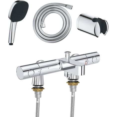 Mitigeur baignoire thermostatique GROHE Grohtherm 800 Cosmopolitan 1/2 avec colonnettes Idro'Flex + Douchette 2 jets Comfort + Flexible + Support (1/4)