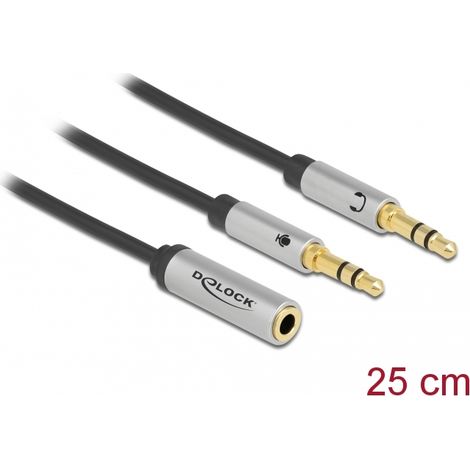 Delock Adaptador de auriculares 1 x hembra estéreo de 4 contactos y 3,5 mm a 2 x hembra estéreo de 3 contactos y 3,5 mm (CTIA)