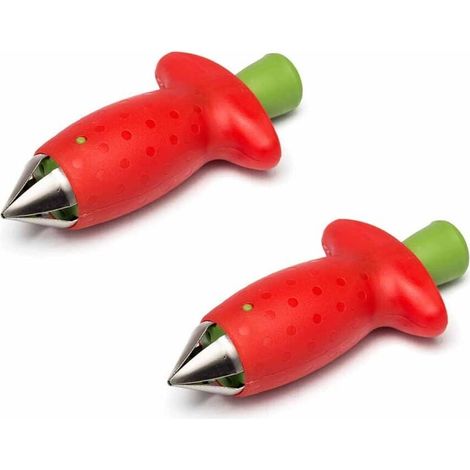 Lot de deux outils pour équeuter les fraises, adaptés à l'équeutage des fruits et légumes tendres, équeutage facile, acier inoxydable (outil pour équeuter - rouge).