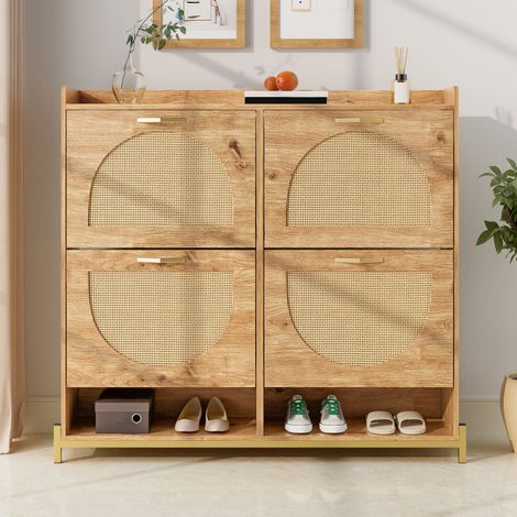Meuble à chaussures en MDF coloris bois 108,5 x 24 x 100 cm avec structure métallique et tablette supérieure (1/5)