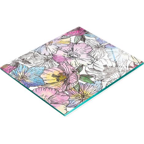 Planche à apéritif décorative en verre, motif floral aquarelle, 60 x 52 cm (1/5)