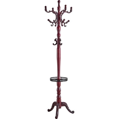 Freistehender Kleiderständer aus Holz im europäischen Stil, Walnussfarben, 195 cm, stabil (1/5)
