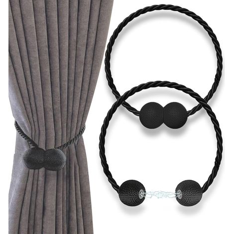 Tressage Magnétiques Rideaux Boucle, Embrasse Rideau Aimantée, Embrasses Magnétiques pour Rideaux, Embrasses à Rideaux, Magnétiques pour Rideaux, pour Décoration de Maison, Chambre à Coucher, Noir (1/5)