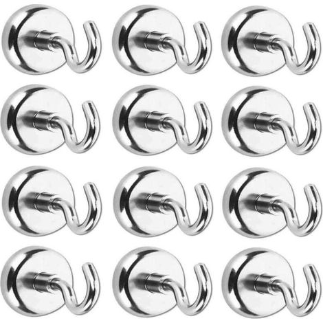 Ganci magnetici da 12 pezzi con magneti al neodimio, ganci magnetici, potente magnete al neodimio con forza di trazione di 5,5 kg (1/4)