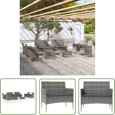 The Living Store 8-tlg. Garten-Lounge-Set mit Auflagen Poly Rattan Grau - Gartengeräte - Loungemöbel - Gartenmöbelsets - Outdoormöbel - Rattanmöbel (1/5)