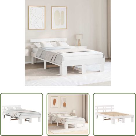Cadre de lit blanc - Cadre de lit avec tête de lit Blanc 140 x 190 cm Pin massif (1/5)