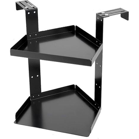Étagère d'angle de bureau à double niveau avec crochets pour un rangement et une organisation faciles. (1/5)