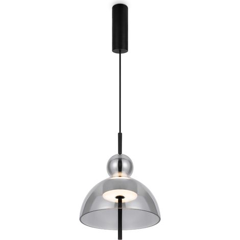 Maytoni Bangkok I Moderna plafoniera a sospensione a cupola da 25 cm, nera, 3000K, 1300 lm, paralume fumé (1/5)