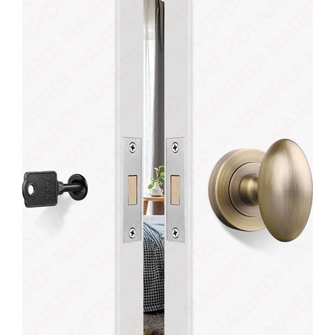 (Bronze ovale avec clé) Ensemble de poignée de porte à verrouillage invisible en alliage de zinc noir avec serrure mécanique sans clé (1/5)
