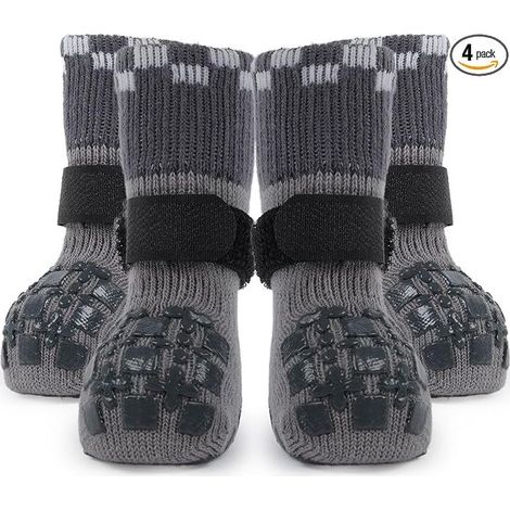 Dog Socks, Cushion Socks for Dogs Indoor Injury (Grey, M)