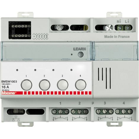 Actionneur modulaire 4 relais indépendants 16A éclairage fonction ON et OFF MyHOMEUp 6 modules (BMSW1003)